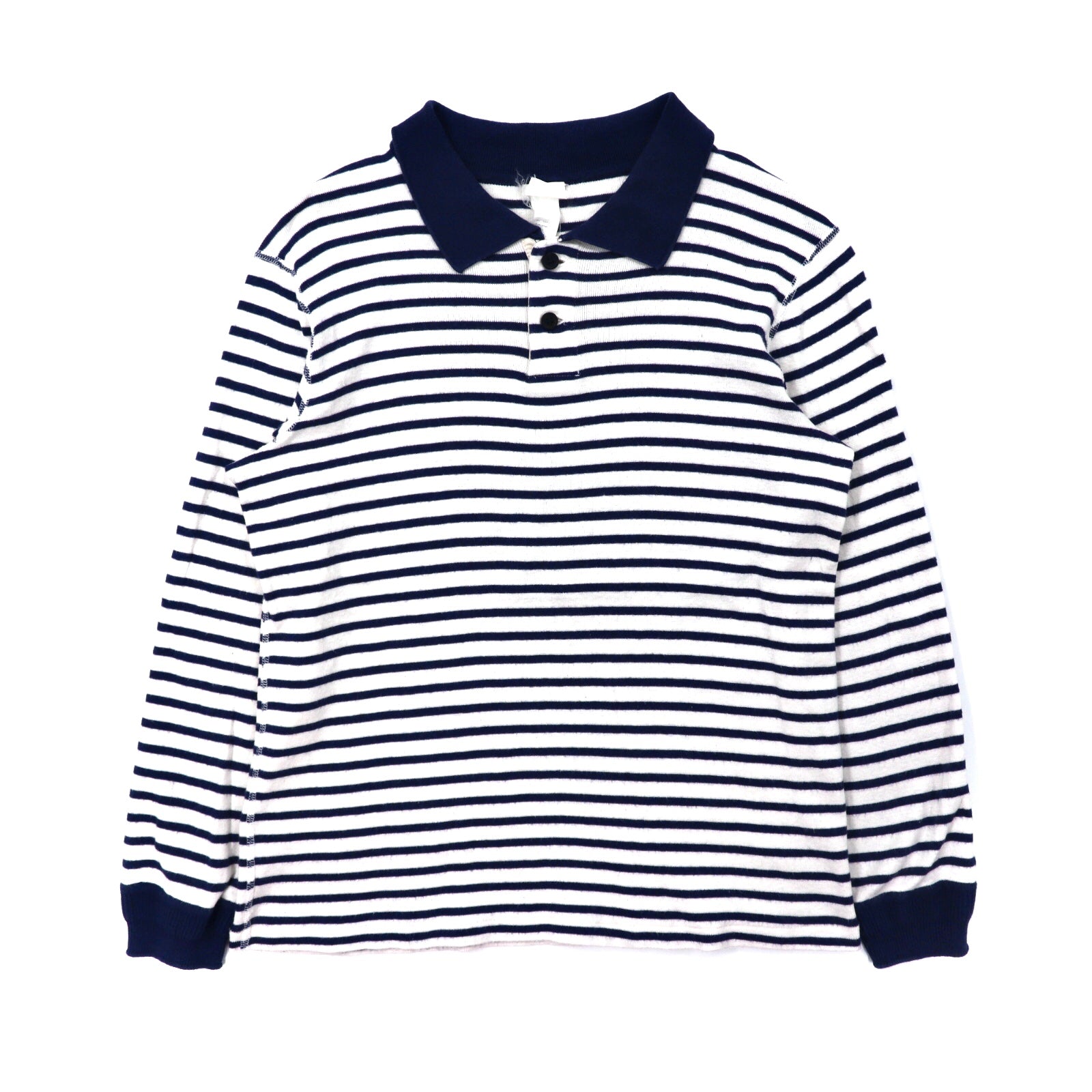 YAECA STOCK Knit Polo Shirt S Navy Striped Japan Made – 日本然リトテ