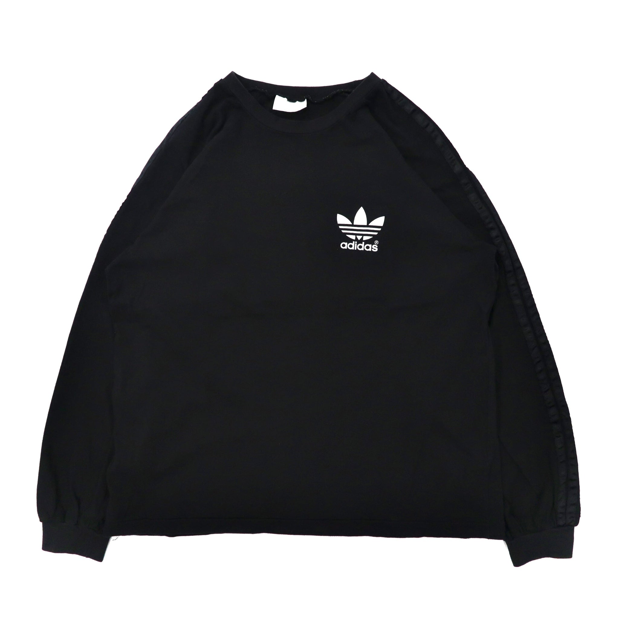 Adidas Long Sleeve Tee T-Shirt L Black 90s Cotton 3 Striped Logo