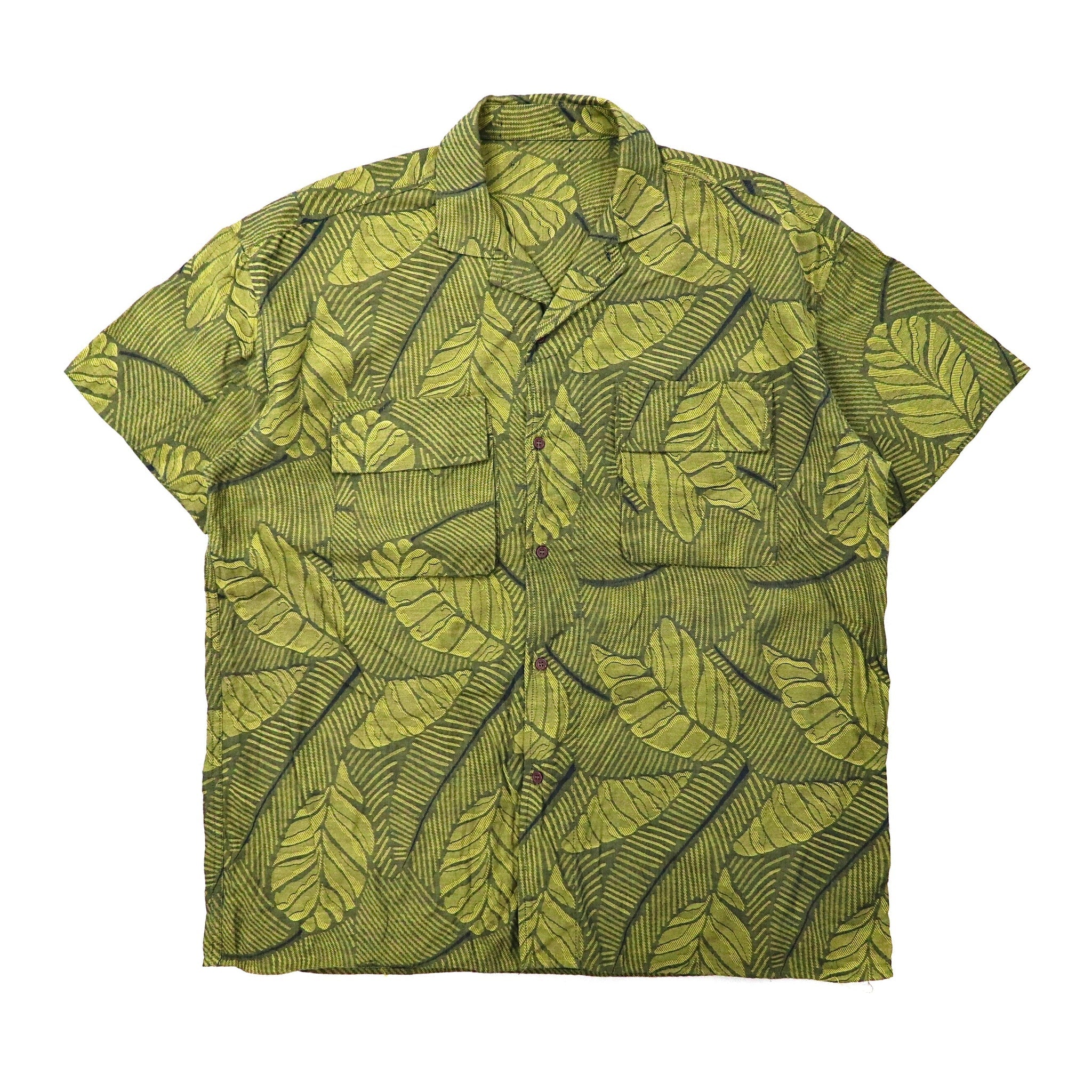 ビッグサイズ アロハシャツ XL グリーン コットン 総柄 リーフモチーフ