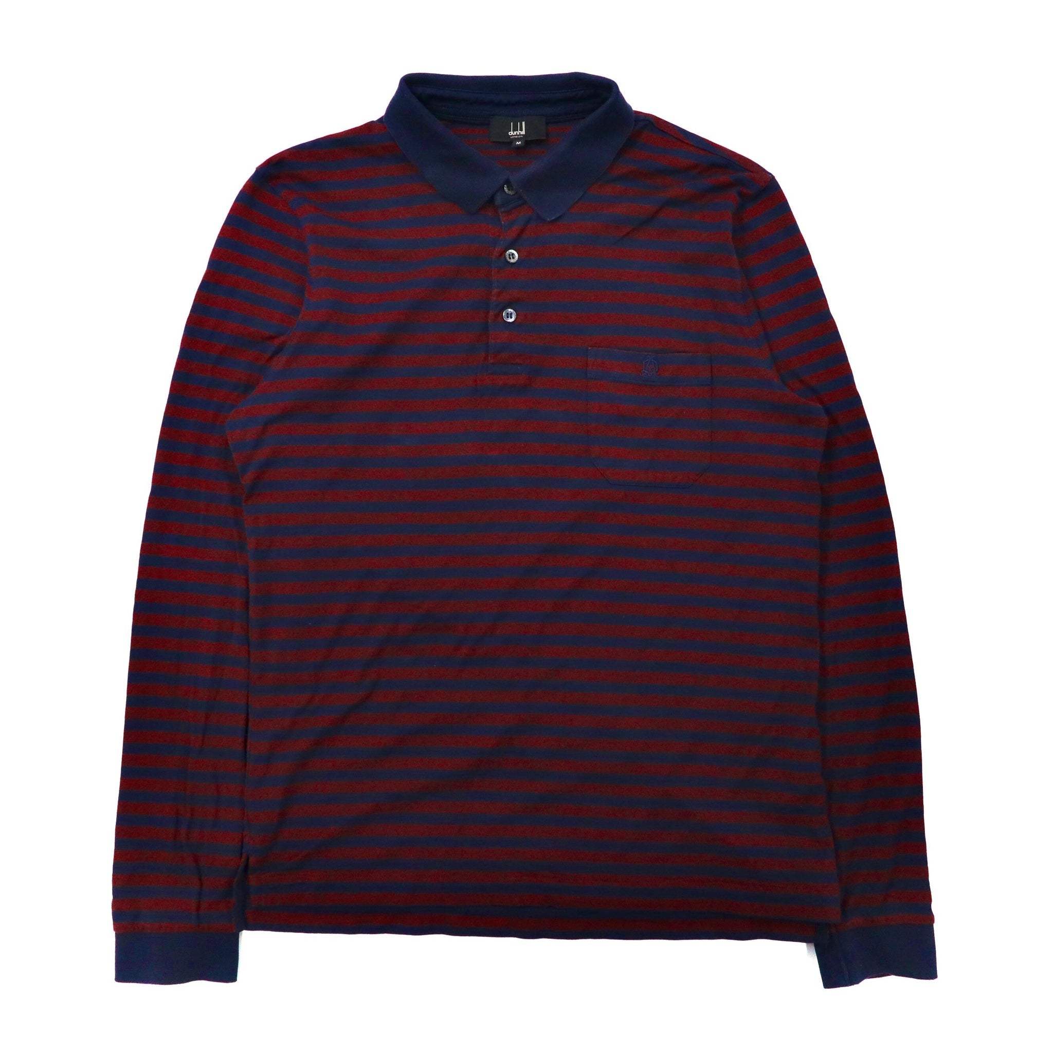 DUNHILL Long Sleeve Polo Shirt M Navy Red Striped Cotton Turkey