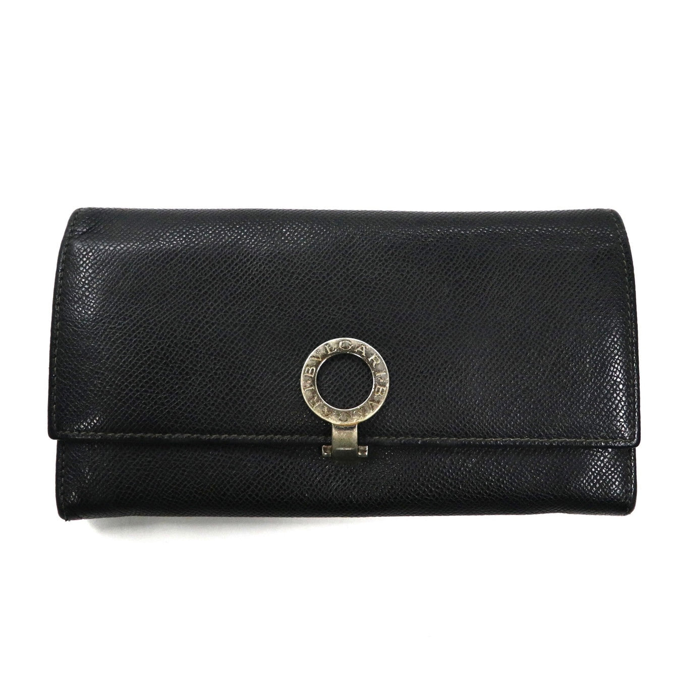 BVLGARI LONG WALLET Black embossed leather logo Clip Large Wallet Italian  Made – 日本然リトテ