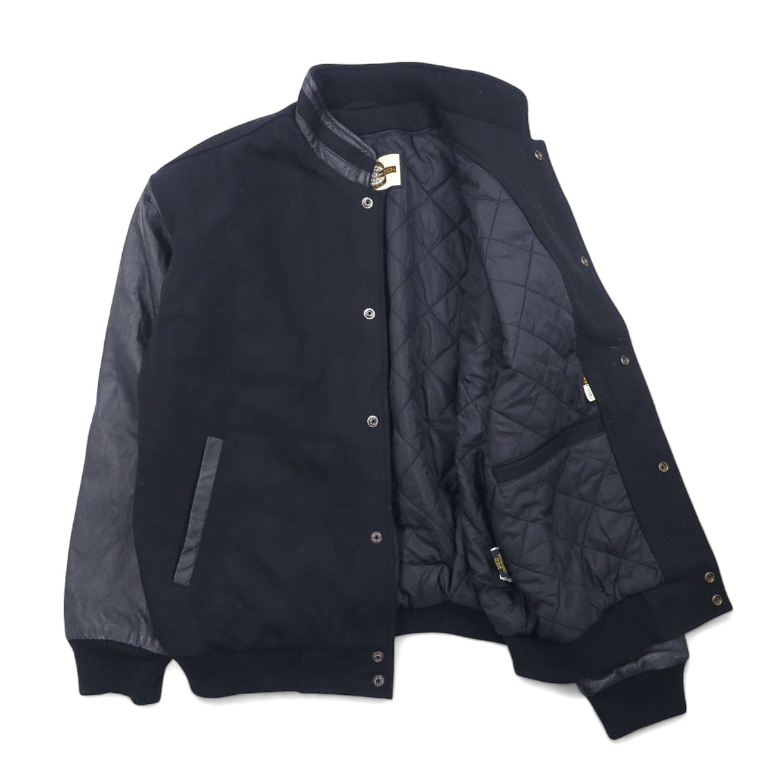 00年代 NORTH END 袖レザー メルトン スタジャン XL ブラック ウール NEW BRUNSWICK - 日本然リトテ