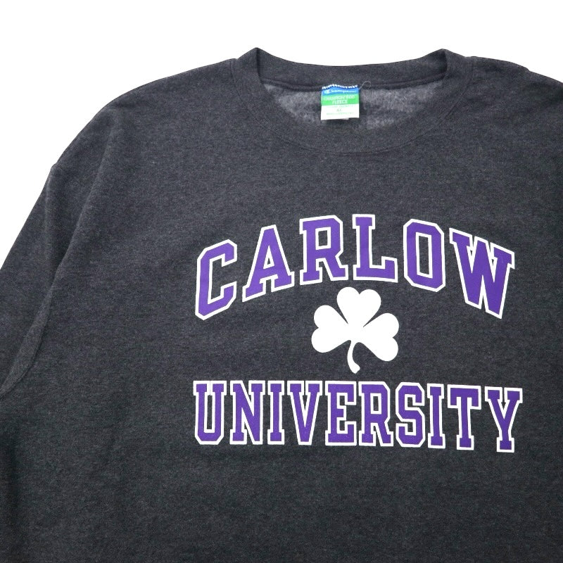Champion ECO College Print Sweatshirt, XL, Grey, Cotton, Fleece Lining, CARLOW UNIVERSITY Arch Logo, 3 Tier, Made in Honduras