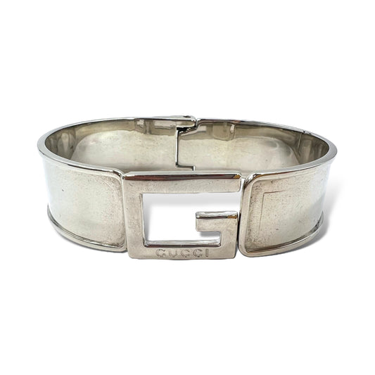 日本然リトテ-古着オンライン-GUCCI Gアイコン ロゴモチーフ ブレスレット バングル シルバー イタリア製-GUCCI G icon Logo motif bracelet Bangle Silver Italian MADE