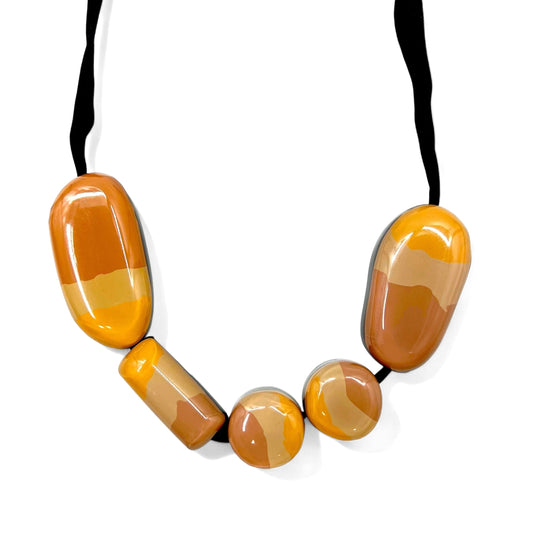 日本然リトテ-古着オンライン-MARNI リボン ネックレス ストーン チョーカー ペンダント ブラウン オレンジ-MARNI Ribbon Necklace Stone Choker Pendant Brown Orange