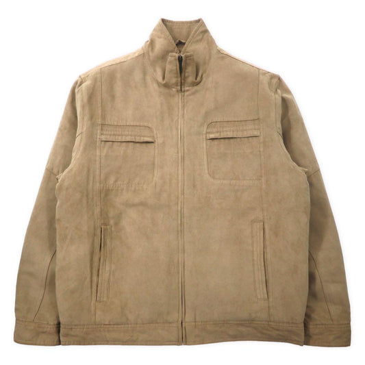 LONDON FOG Stand Collar Faux Suede Leather Jacket L Beige Polyester Filling Quilted Liner