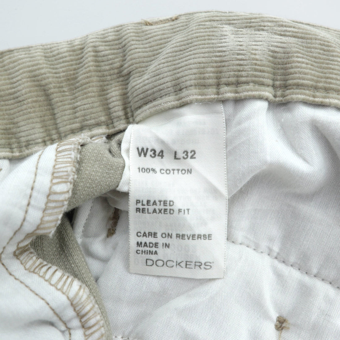 DOCKERS ( Levi's ) 00年代 2タック ワイド コーデュロイ チノパンツ スラックス L ベージュ ダブルカフス RELAXED FIT