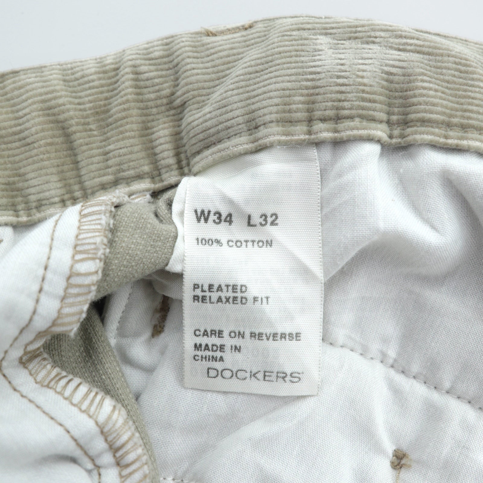DOCKERS ( Levi's ) 00年代 2タック ワイド コーデュロイ チノパンツ スラックス L ベージュ ダブルカフス RELAXED FIT