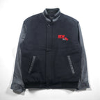 NORTH END 袖レザー 切替 スタジャン M ブラック キルティングライナー 中綿 ワンポイント刺繍