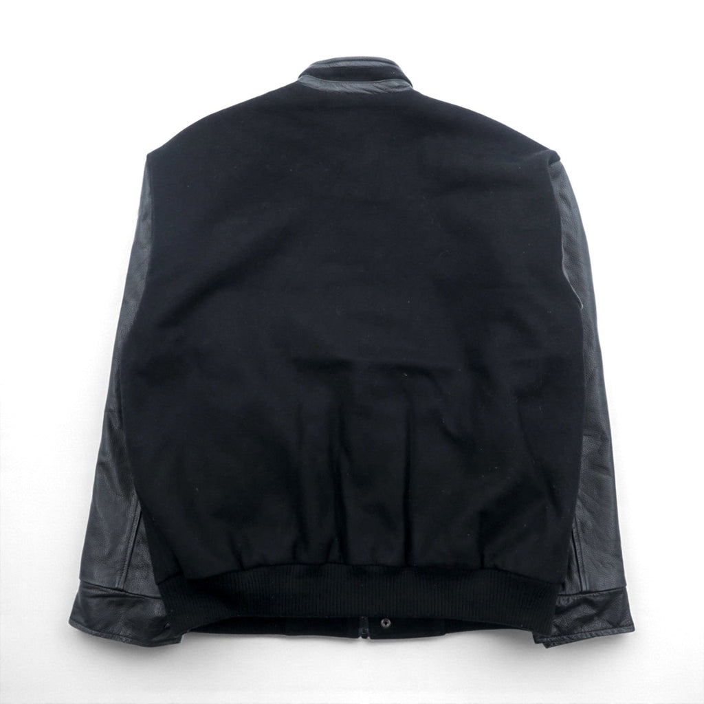 NORTH END 袖レザー 切替 スタジャン M ブラック キルティングライナー 中綿 ワンポイント刺繍