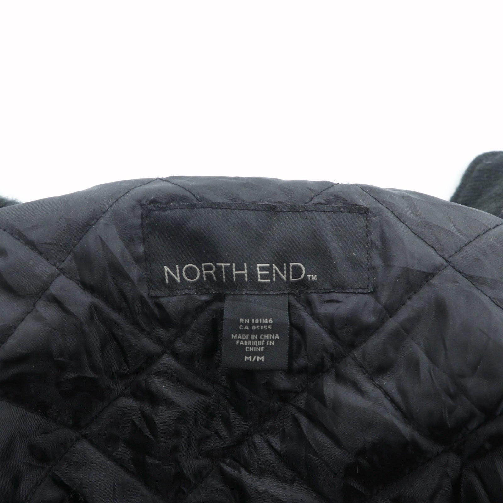 NORTH END 袖レザー 切替 スタジャン M ブラック キルティングライナー 中綿 ワンポイント刺繍