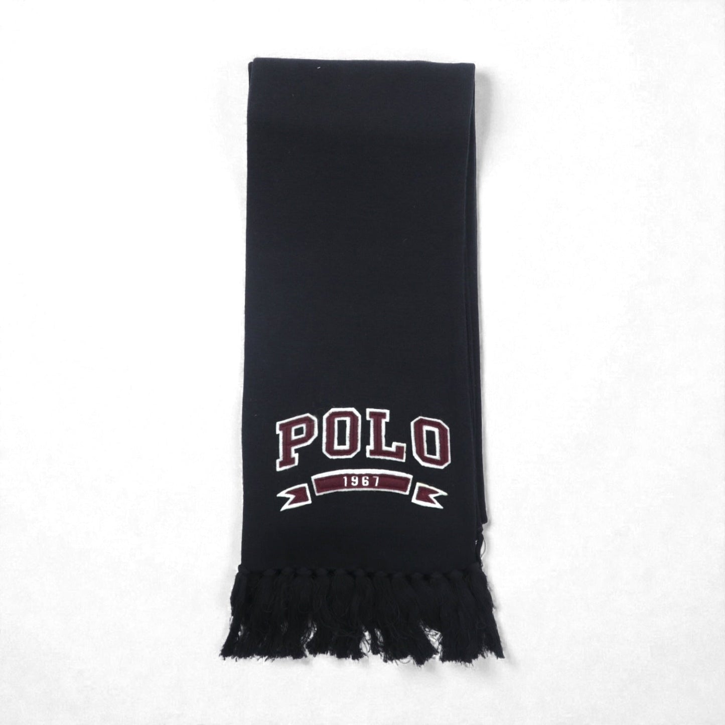 Polo Ralph Lauren カレッジロゴ  フリンジ マフラー ストール ブラック ポニー ロゴ 刺繡 POLO 1967