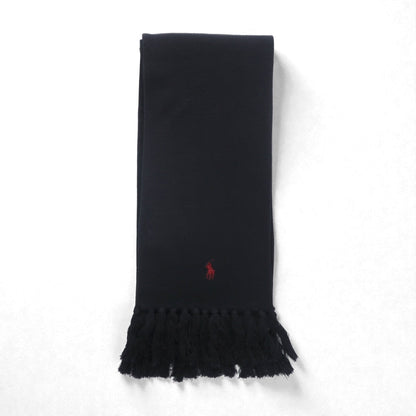 Polo Ralph Lauren カレッジロゴ  フリンジ マフラー ストール ブラック ポニー ロゴ 刺繡 POLO 1967