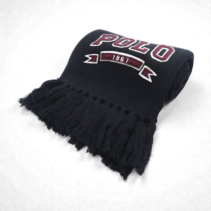 Polo Ralph Lauren カレッジロゴ  フリンジ マフラー ストール ブラック ポニー ロゴ 刺繡 POLO 1967