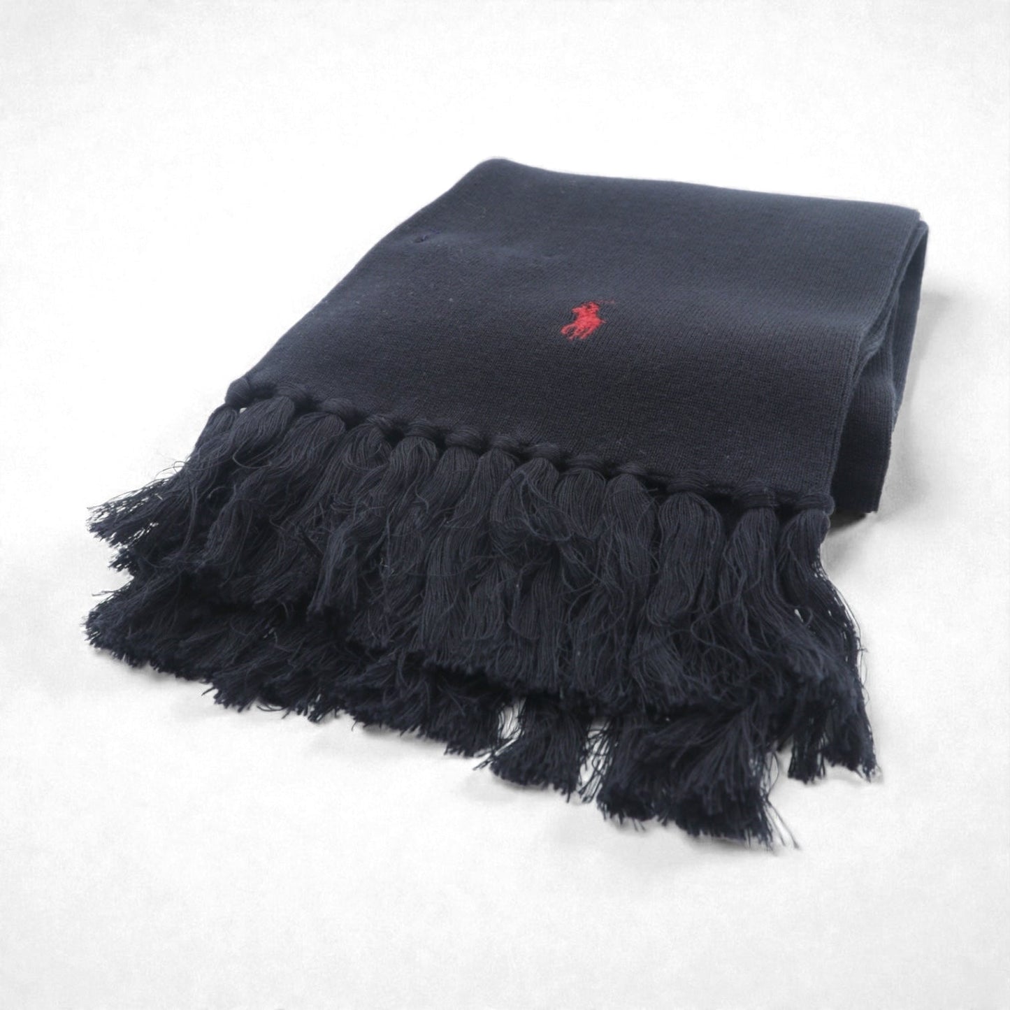 Polo Ralph Lauren カレッジロゴ  フリンジ マフラー ストール ブラック ポニー ロゴ 刺繡 POLO 1967