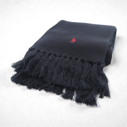 Polo Ralph Lauren カレッジロゴ  フリンジ マフラー ストール ブラック ポニー ロゴ 刺繡 POLO 1967