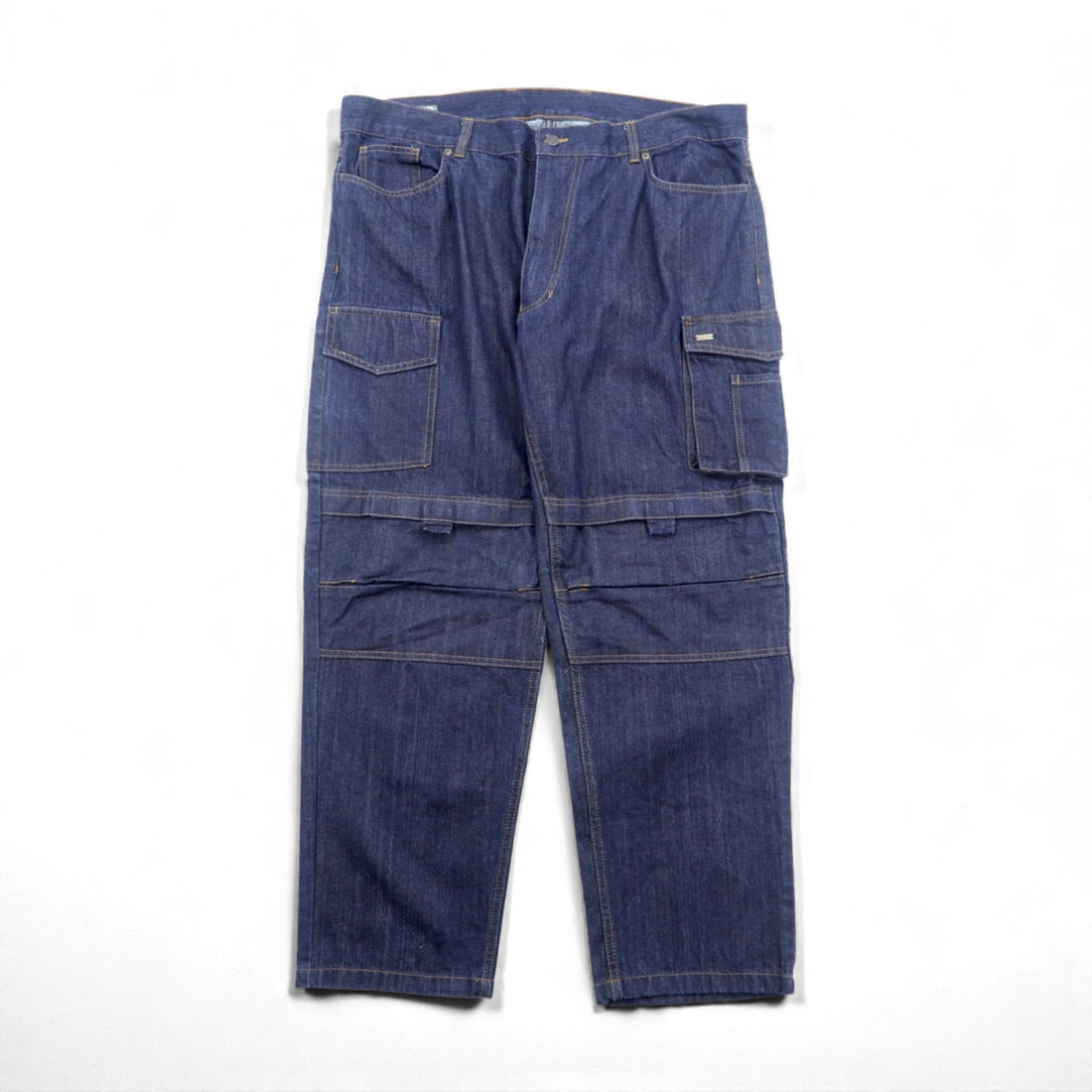 VINTAGE Baggy Cargo Denim Pants Jeans, XL, Blue Cotton, WORKWEAR OUTDOOR 146700, Dark Navy, Double Knee