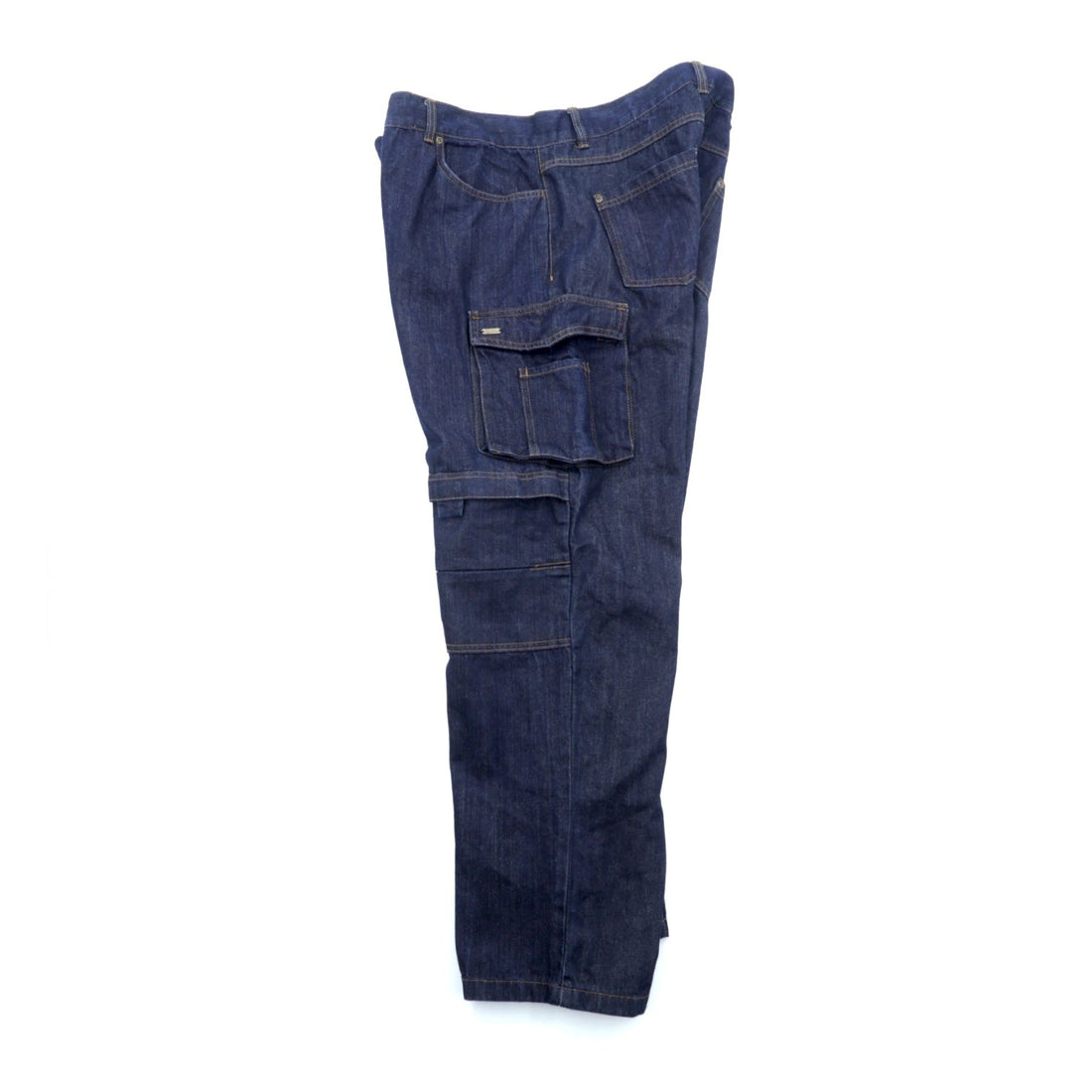 VINTAGE Baggy Cargo Denim Pants Jeans, XL, Blue Cotton, WORKWEAR OUTDOOR 146700, Dark Navy, Double Knee