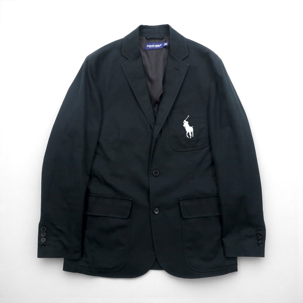 POLO GOLF RALPH LAUREN Big Pony Embroidery Blue Leather 3B Tailored Jacket M Black
