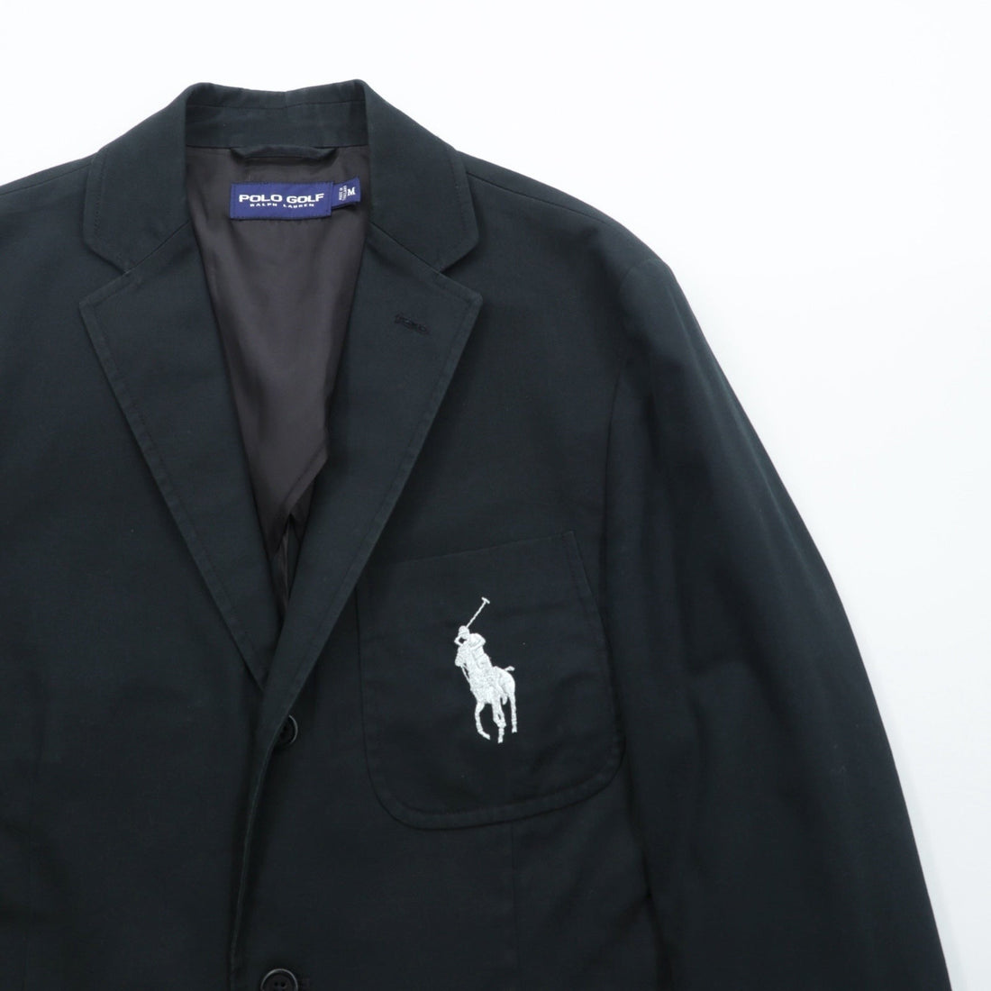 POLO GOLF RALPH LAUREN Big Pony Embroidery Blue Leather 3B Tailored Jacket M Black