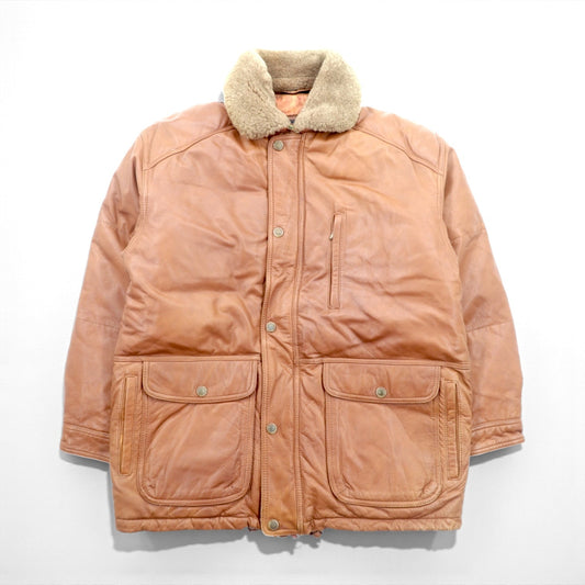 B'SPARE 牛革 レザージャケット XL キャメル ブラウン 襟ボア 裏地ペイズリー柄