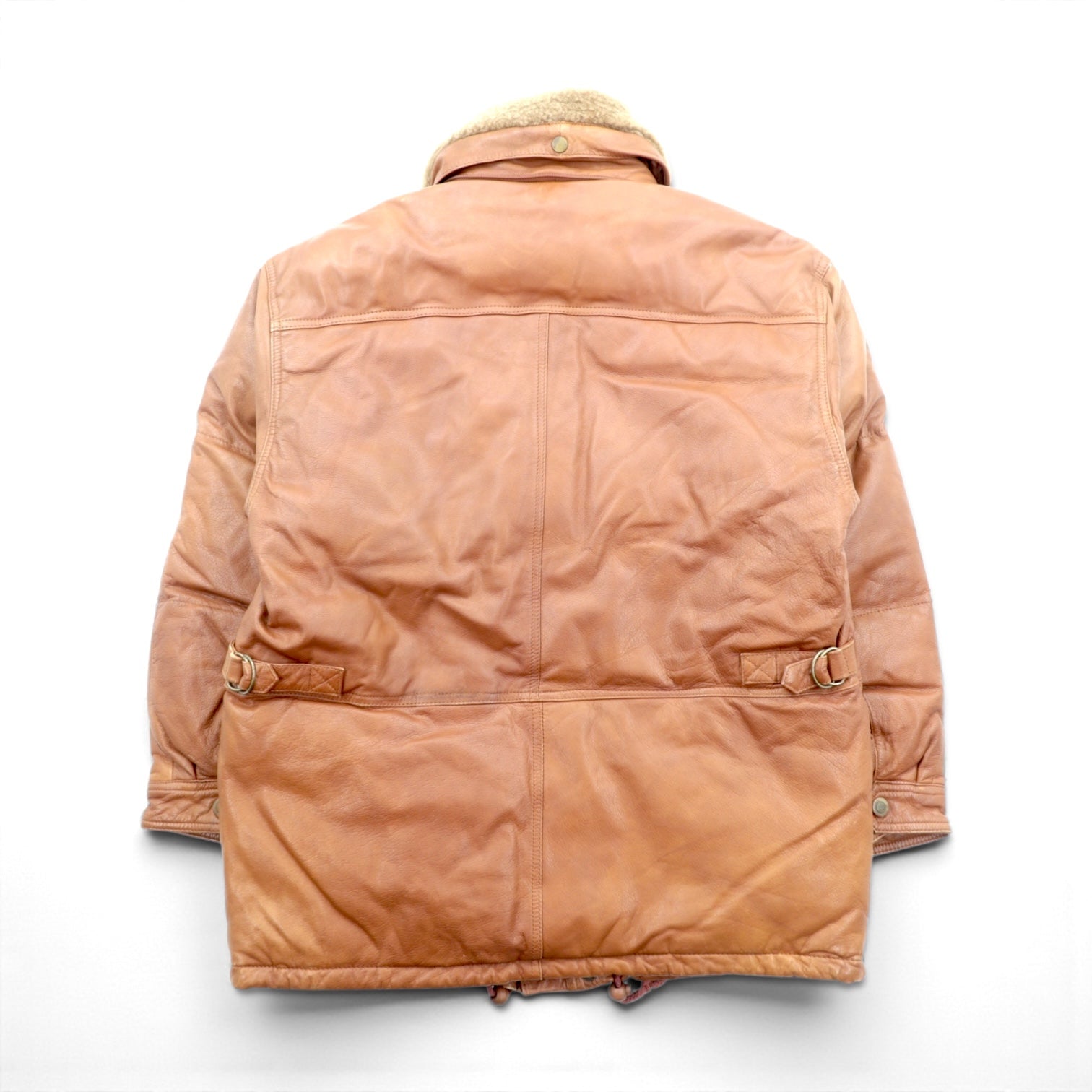 B'SPARE 牛革 レザージャケット XL キャメル ブラウン 襟ボア 裏地ペイズリー柄