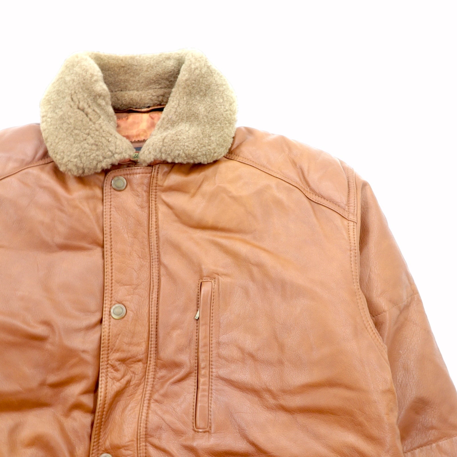 B'SPARE 牛革 レザージャケット XL キャメル ブラウン 襟ボア 裏地ペイズリー柄