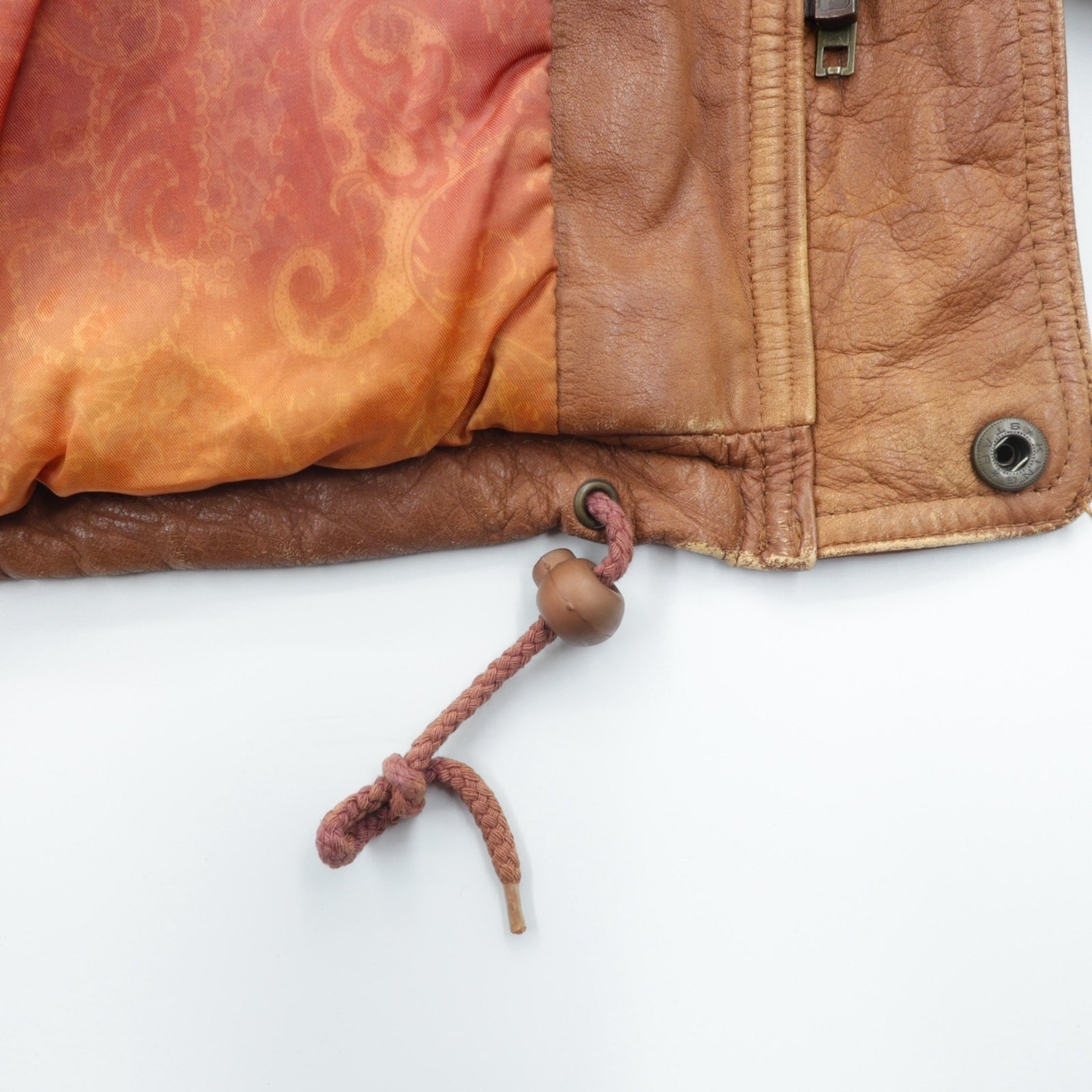 B'SPARE 牛革 レザージャケット XL キャメル ブラウン 襟ボア 裏地ペイズリー柄