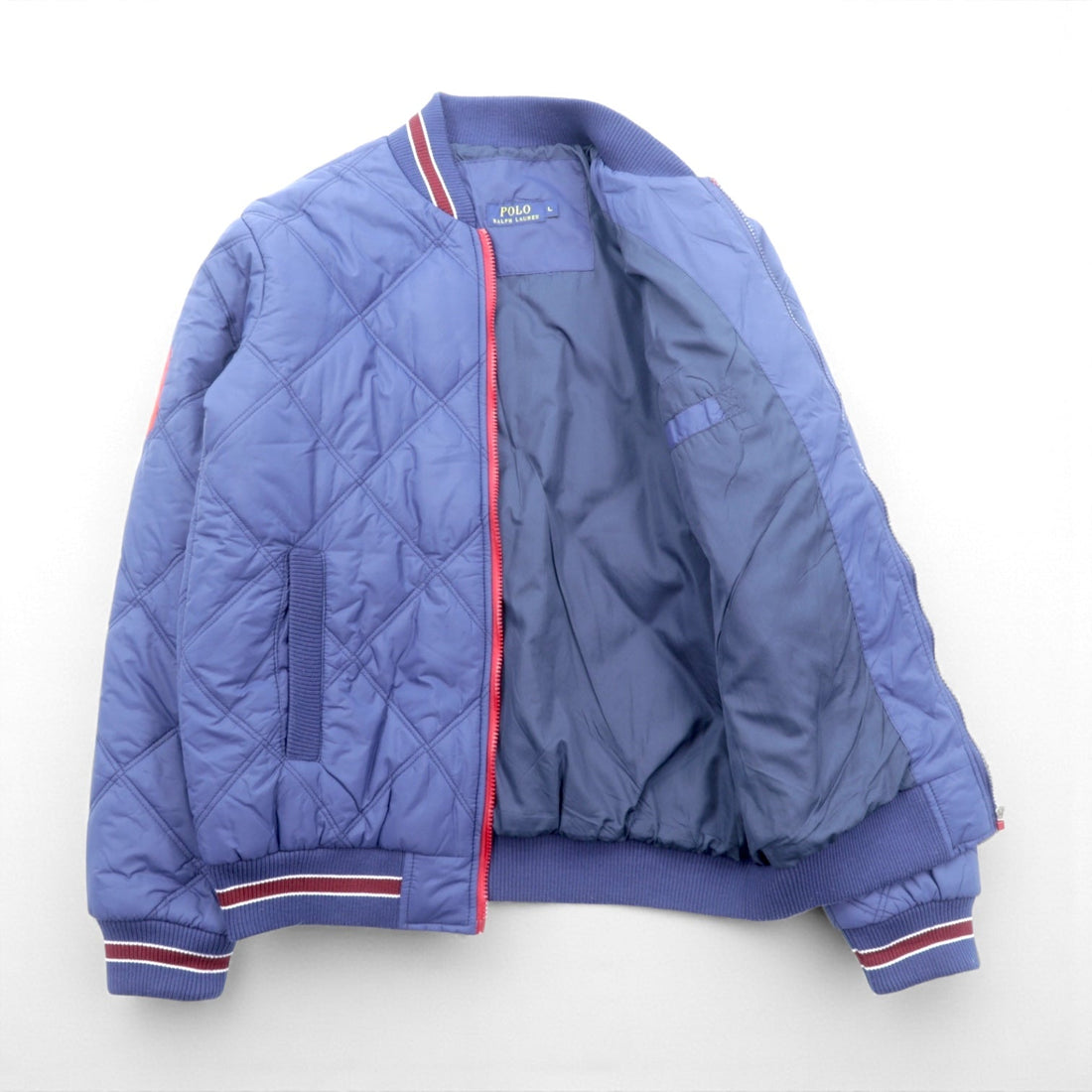 Polo Ralph Lauren Big Pony Padded Quilted Varsity Jacket, Large, Navy, Zip-Up, Ribbed Embroidery