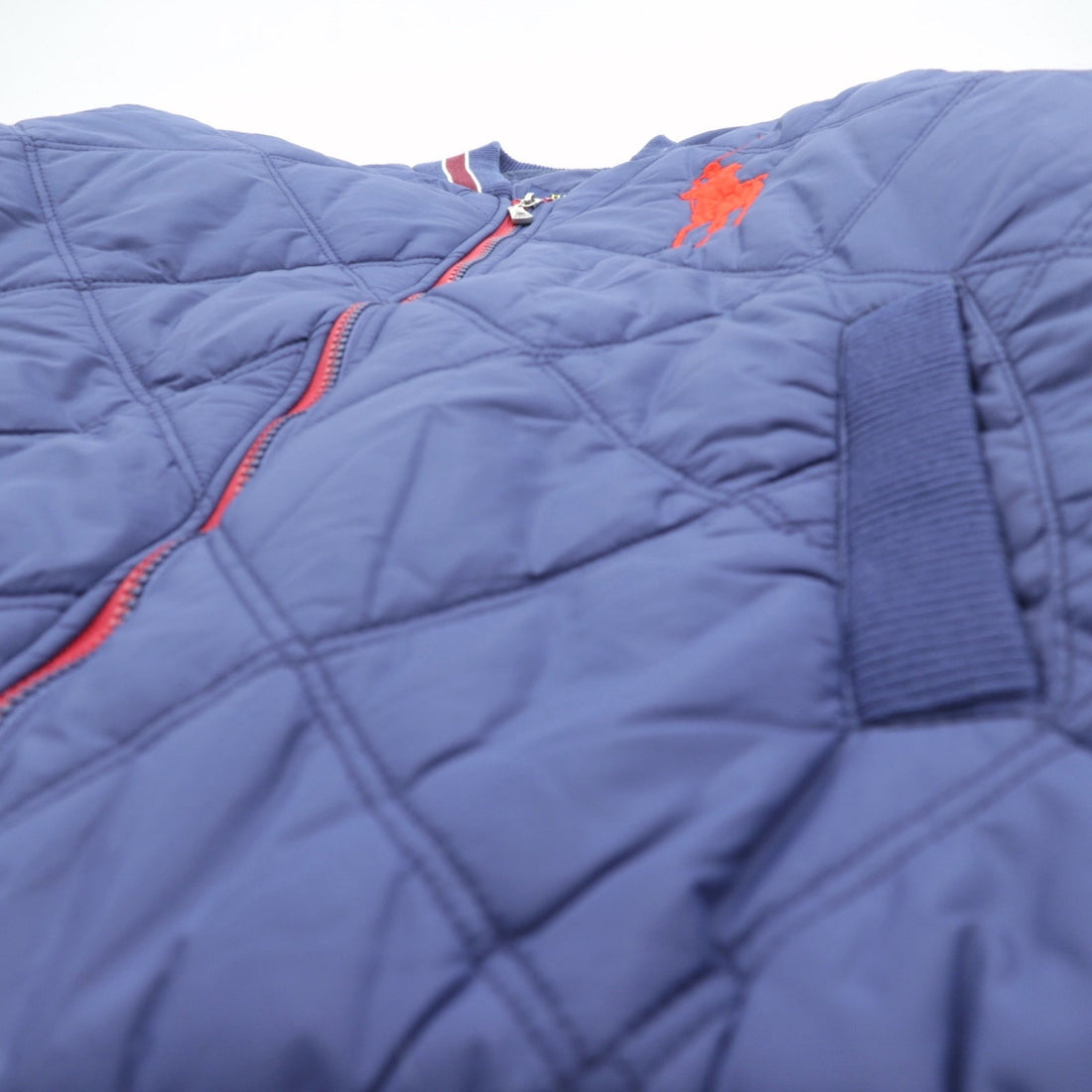 Polo Ralph Lauren Big Pony Padded Quilted Varsity Jacket, Large, Navy, Zip-Up, Ribbed Embroidery