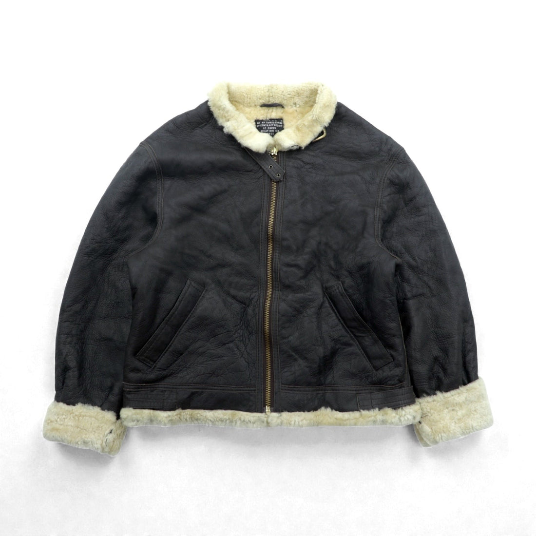 US AIR FORCE 90s Aviation Co. B-3 Shearling Flight Jacket, XL, Brown Sheepskin Boa