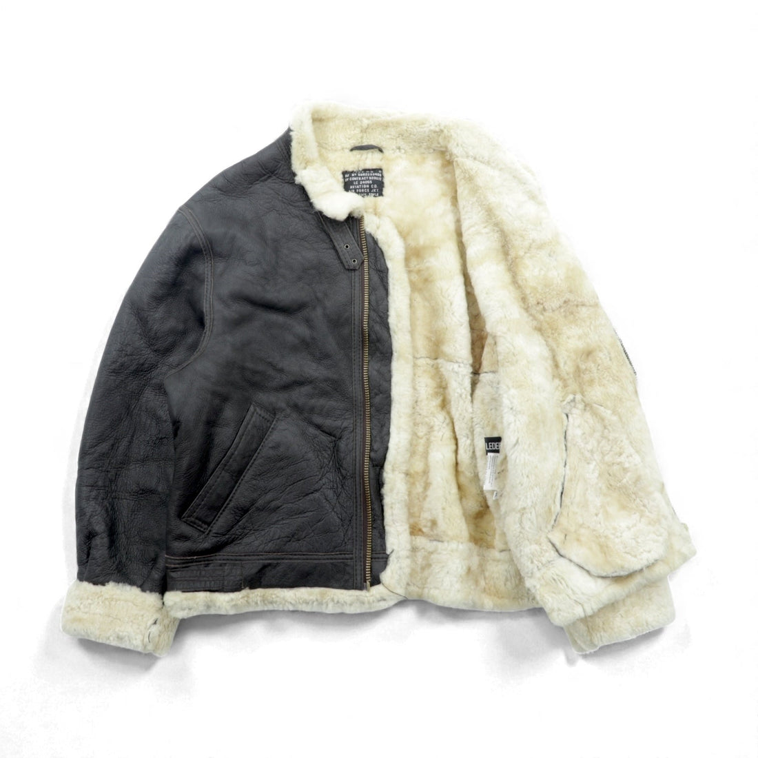 US AIR FORCE 90s Aviation Co. B-3 Shearling Flight Jacket, XL, Brown Sheepskin Boa