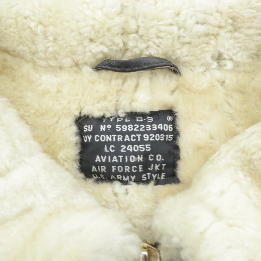 US AIR FORCE 90s Aviation Co. B-3 Shearling Flight Jacket, XL, Brown Sheepskin Boa