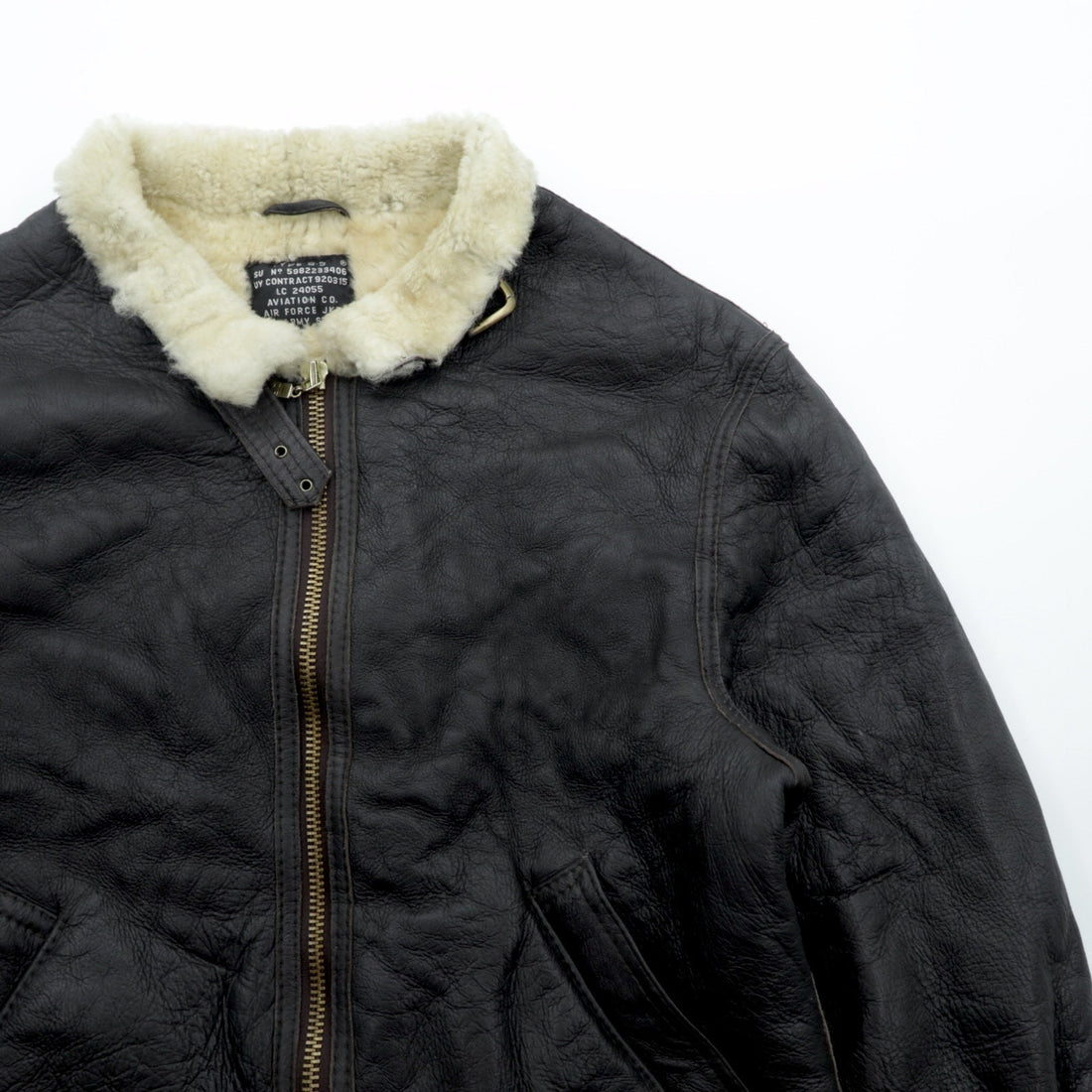 US AIR FORCE 90s Aviation Co. B-3 Shearling Flight Jacket, XL, Brown Sheepskin Boa