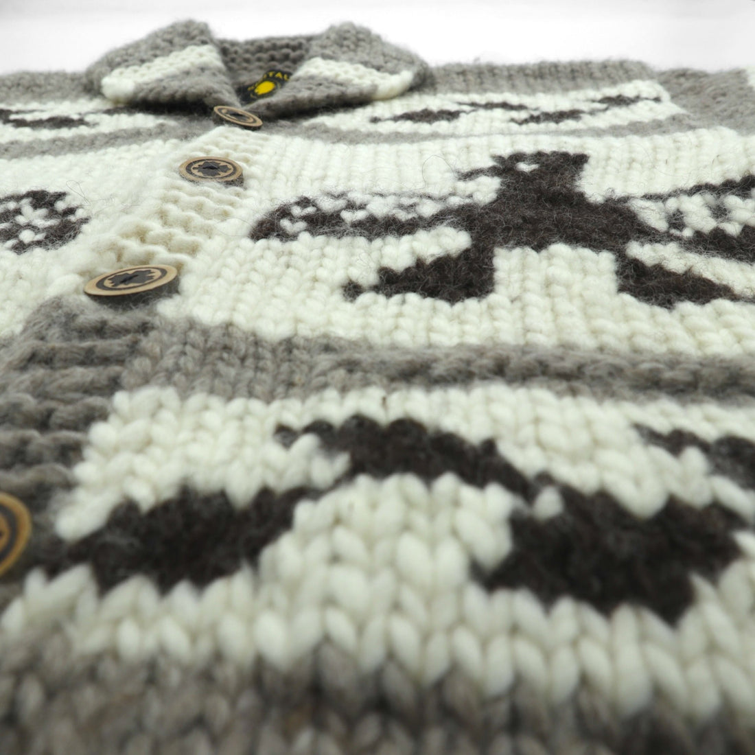 90s Canada Vintage Cowichan KISITAU Sweater Maple Wood Button Knit Cardigan L Thunderbird Made in