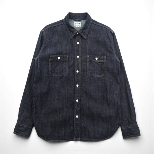 HOUSTON USAコットン デニム ワーク シャツ L ネイビー 濃紺 インディゴ 3本針ステッチ 空環残し 2024年モデル