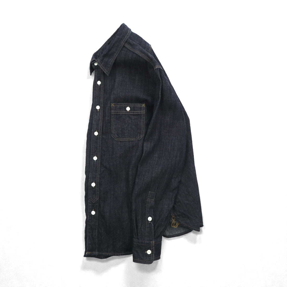 HOUSTON USACotton Denim Work Shirt, Size L, Navy/Indigo, Triple-Needle Stitching, Open Loop, 2024 Model
