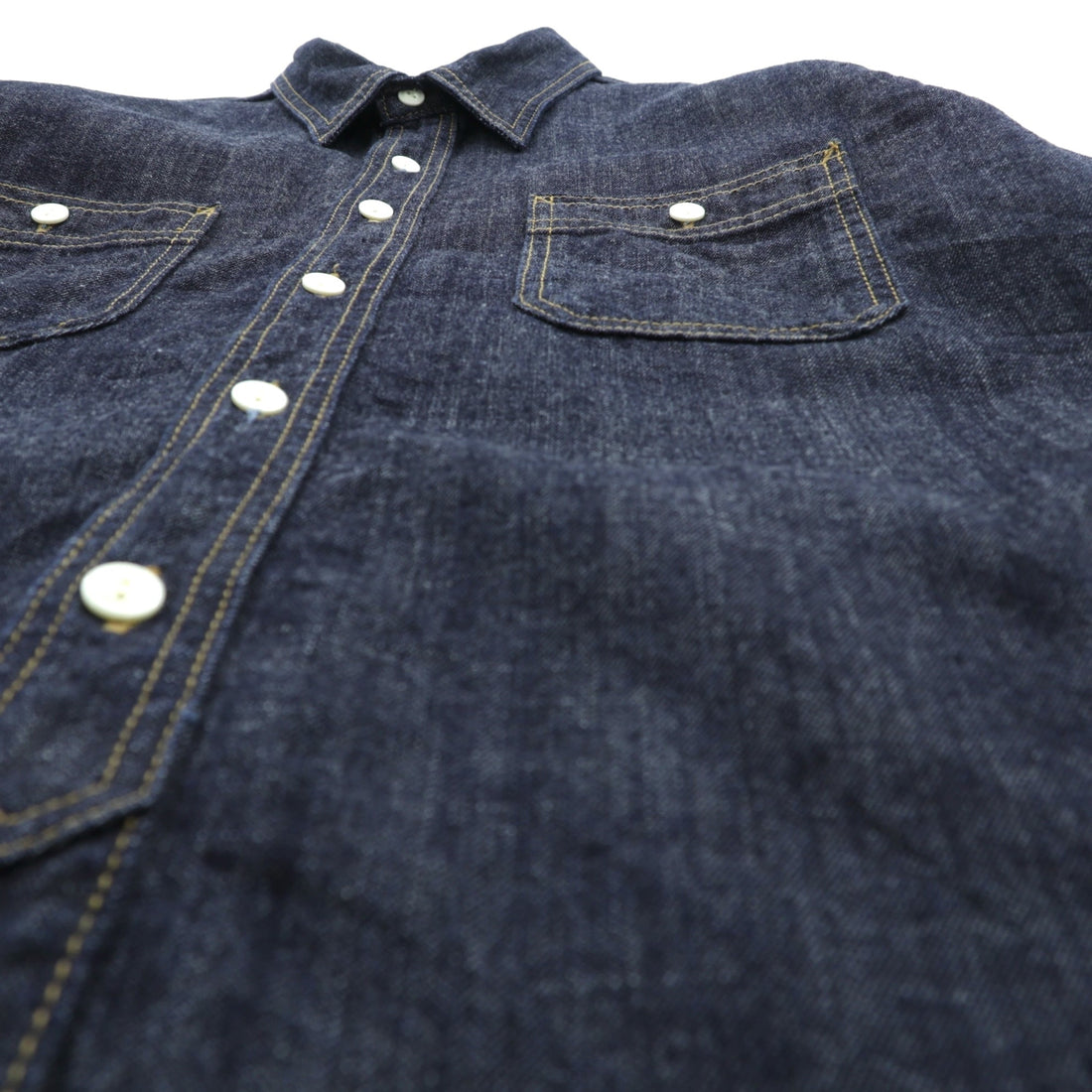 HOUSTON USACotton Denim Work Shirt, Size L, Navy/Indigo, Triple-Needle Stitching, Open Loop, 2024 Model