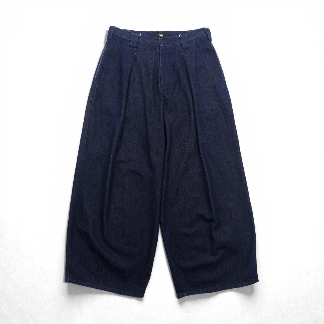 VU Select Denim Wide Knee Pants, Size L, Indigo, Tucked Pleats, Made in Japan (vu-a22-kb09)