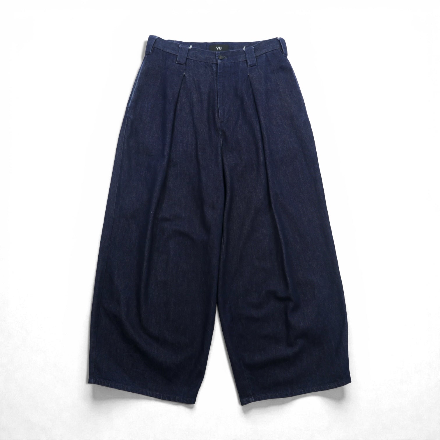 VU ヴウ 印 セレクト 取扱い デニム ワイドパンツ L インディゴ タック プリーツ DENIM KNEE WIDE PANTS vu-a22-kb09 日本製