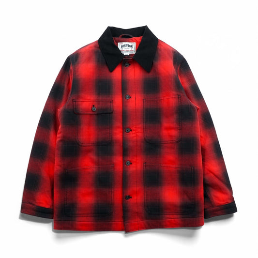 HOUSTON オンブレグレンチェック ビエラ 中綿 カバーオール ハンティングジャケット L レッド 襟コーデュロイ 2024FW 51406