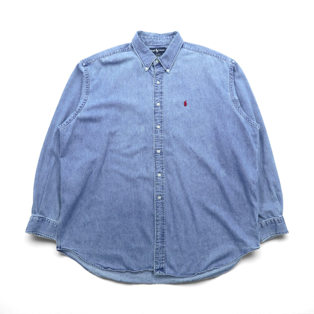 Ralph Lauren 90s Button-Down Denim Shirt, Size 2XL, Indigo Blake with Small Pony Embroidery