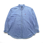Ralph Lauren 90s Button-Down Denim Shirt, Size 2XL, Indigo Blake with Small Pony Embroidery