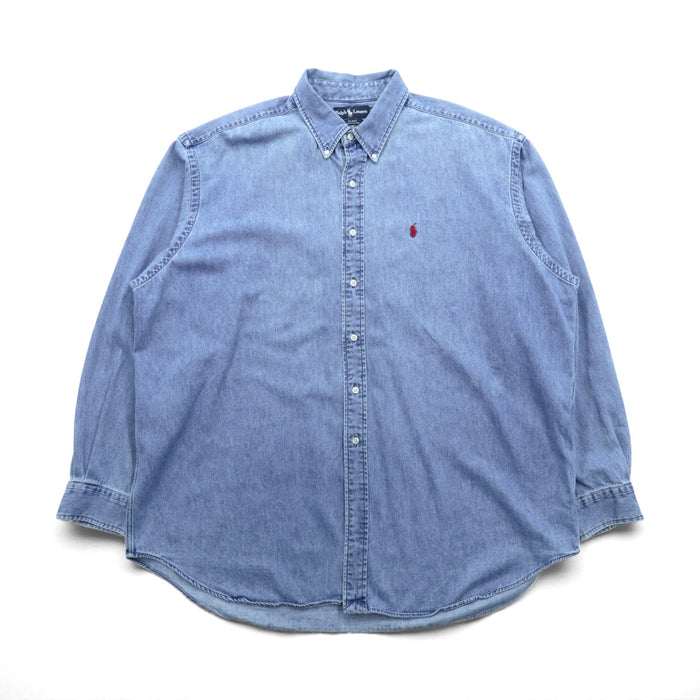 Ralph Lauren 90年代 ボタンダウン デニムシャツ 2XL インディゴ BLAKE スモールポニー刺繍