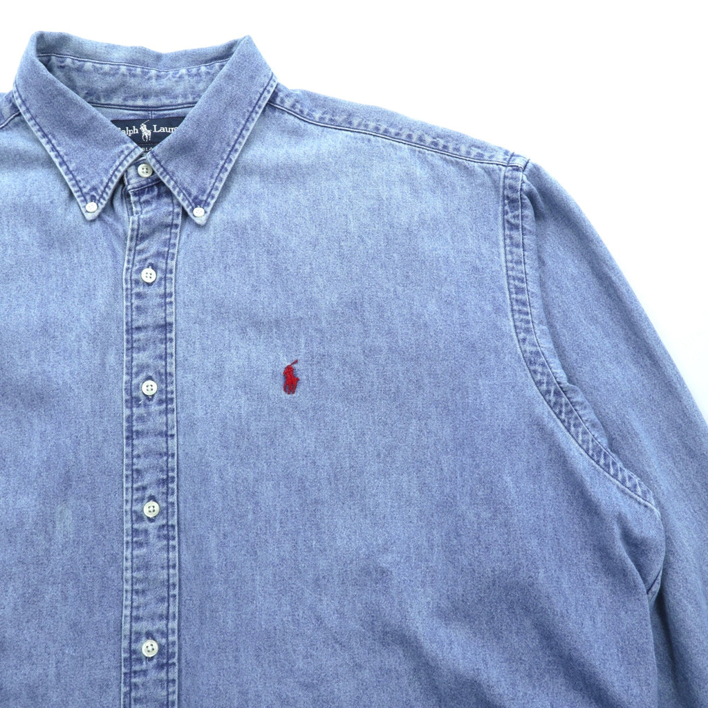 Ralph Lauren 90s Button-Down Denim Shirt, Size 2XL, Indigo Blake with Small Pony Embroidery