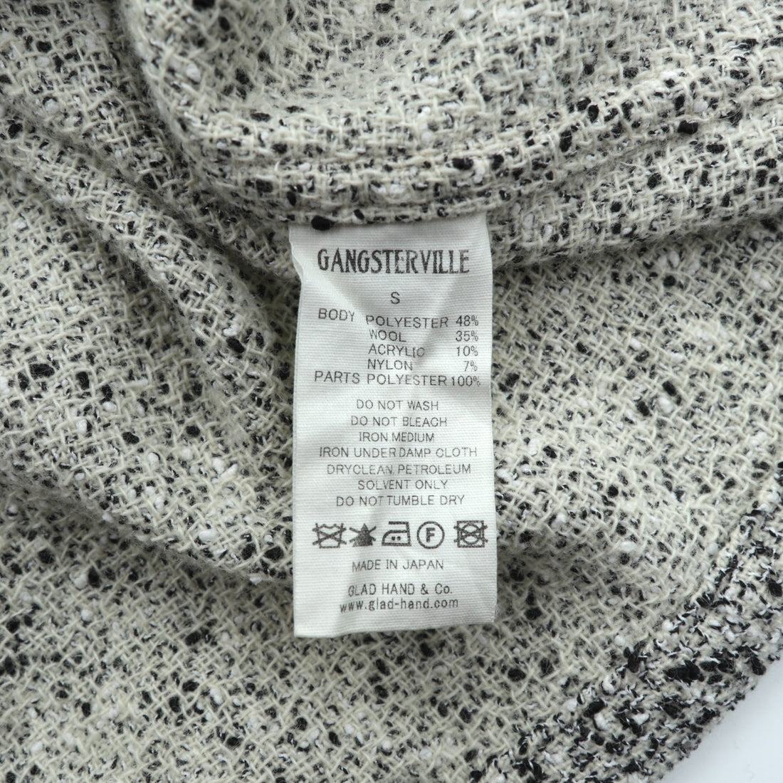GANGSTERVILLE Open Collar Knep Tweed Work Shirt, Size S, Chest Pocket, Two-Face, GSV-17-AW, Made in Japan