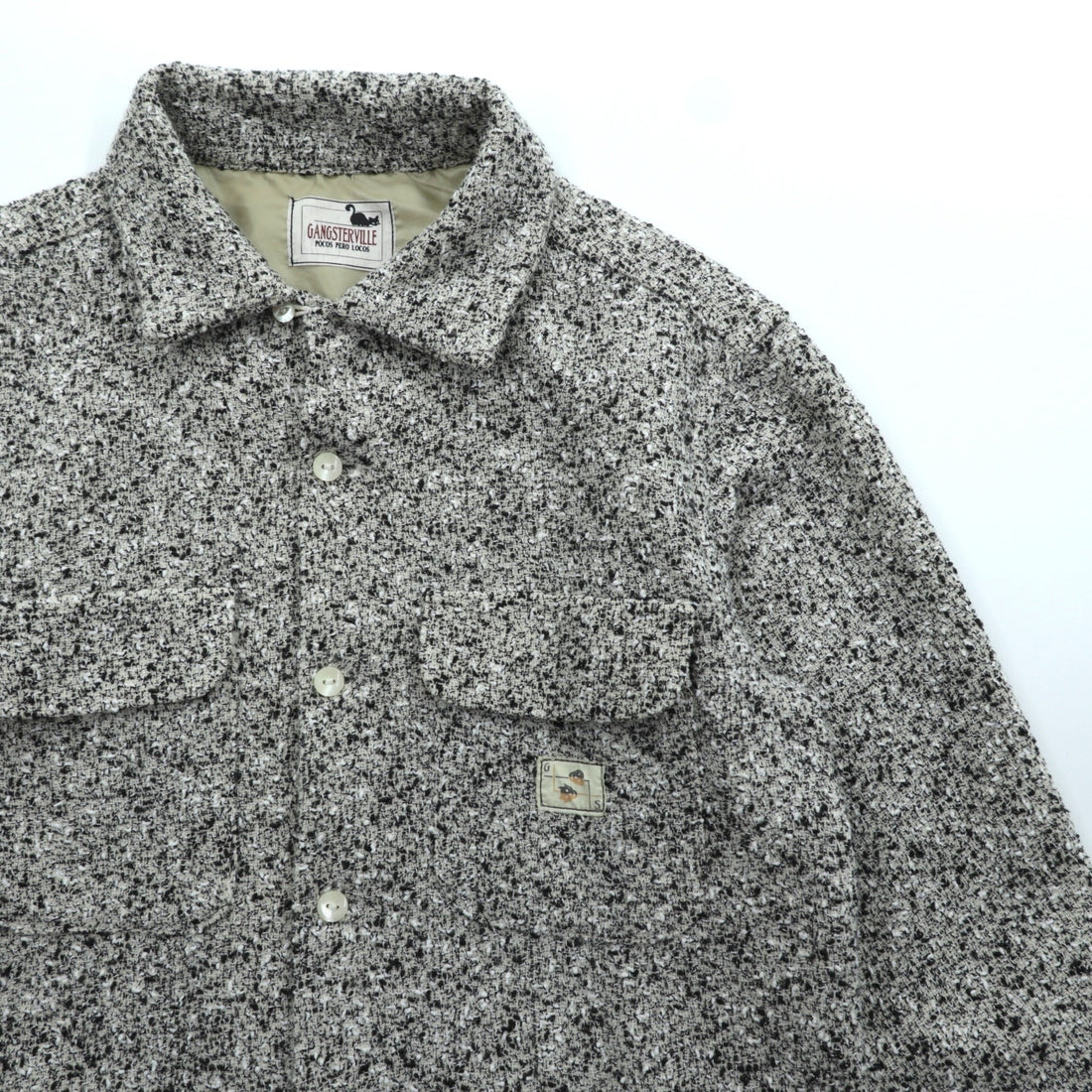 GANGSTERVILLE Open Collar Knep Tweed Work Shirt, Size S, Chest Pocket, Two-Face, GSV-17-AW, Made in Japan