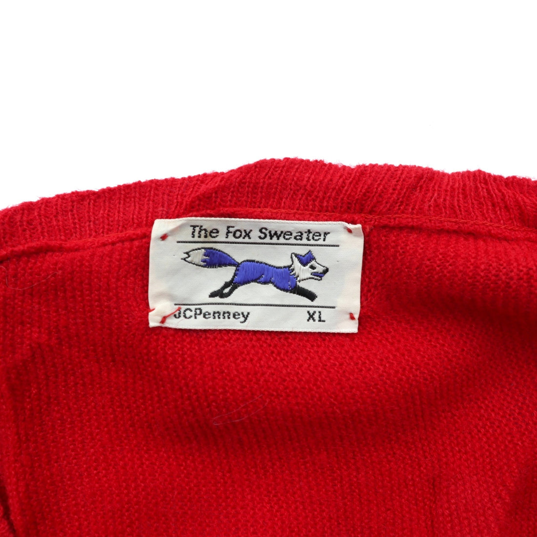 The FOX Collection by JC PENNEY 80年代 USA製 ヴィンテージ Vネック ニット セーター XL レッド ワンポイントロゴ