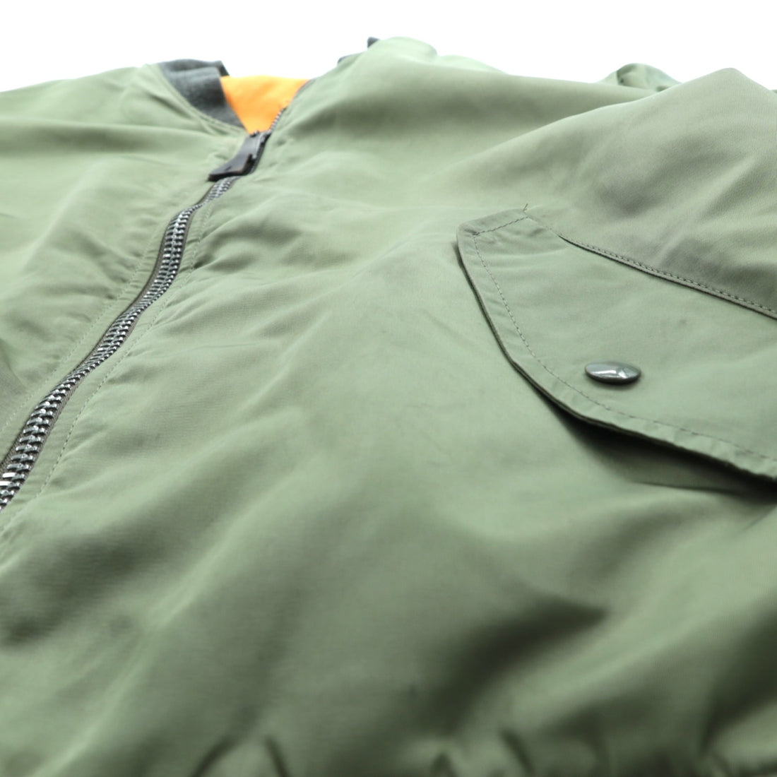 ALPHA INDUSTRIES 90s Made in USA USAF MA-1 Flight Bomber Jacket, Size M, Khaki Nylon, Reversible, Military
