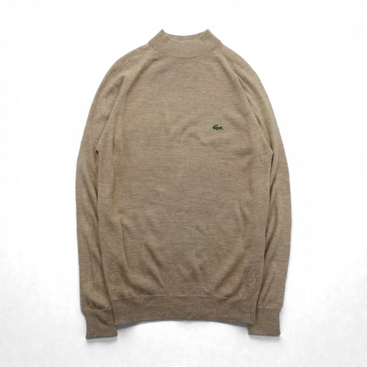 IZOD LACOSTE 70年代 モックネック ニット セーター L ベージュ ウール ワンポイントロゴ 糸巻タグ ハイネック